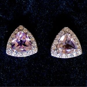 VJ CHINA Sterling Silver Lavender and Clear Stones Earrings 925